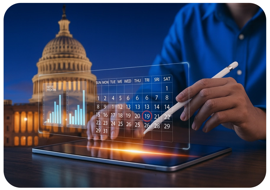 GovOps360 lets users switch between day week month and agenda views for managing government contracting schedules