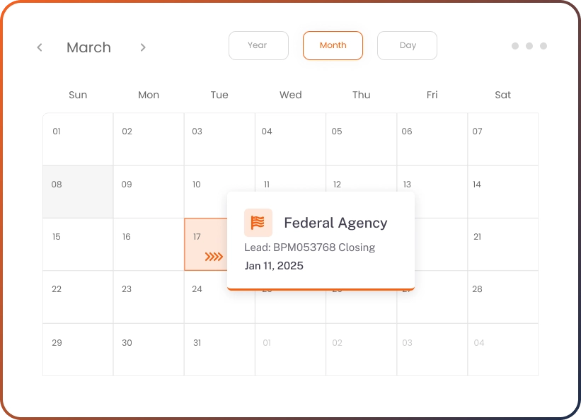 GovOps360 combines automatic lead based deadline syncing with manual calendar entries for government contracting schedules
